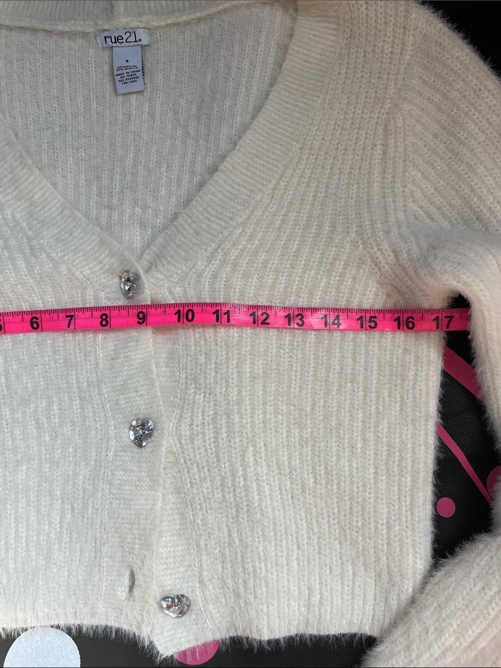 Super soft cardigan sweater with crystal heart shaped buttons - Picture 9 of 15